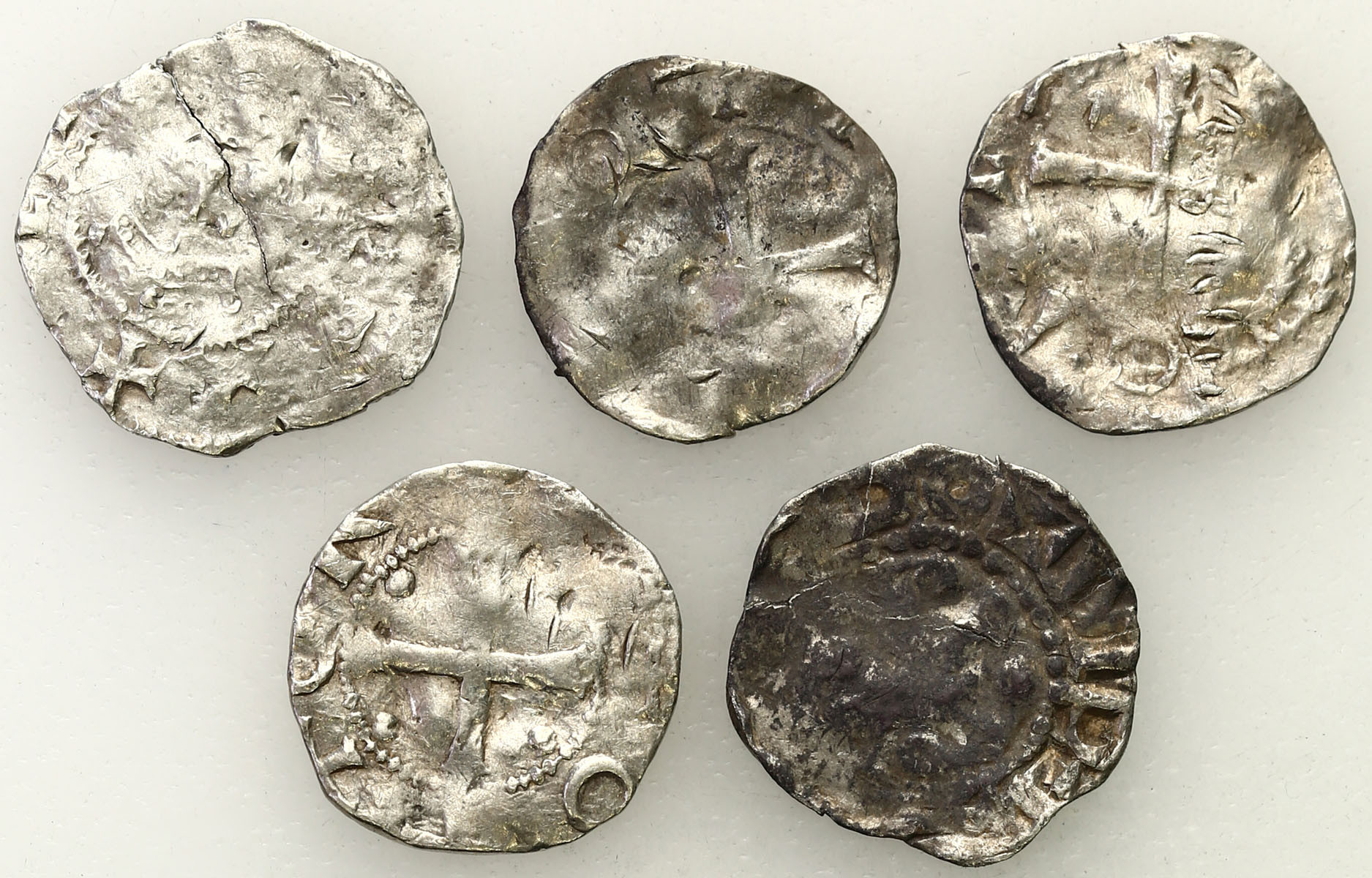 Niemcy, Dolna Lotaryngia - Kolonia, X/XI wiek. Denar typu kolońskiego i ich naśladownictwa, zestaw 5 monet